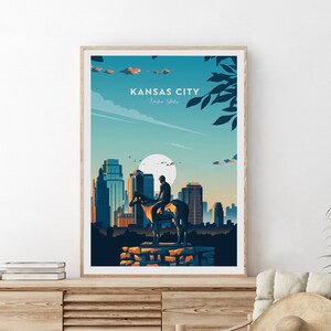 Kansas City traditional travel print - United States, Missouri poster, Wedding gift, birthday present, Custom Text, Personalised Gift