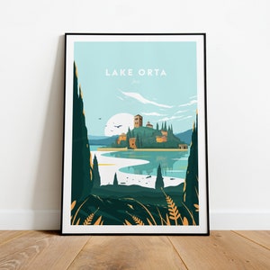 Lake Orta traditional travel print - Italy, Custom Text, Personalised Gift
