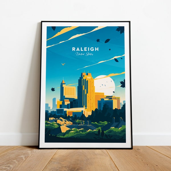 Raleigh traditional travel print - United States, Raleigh poster, North Carolina poster, Wedding gift, Birthday present