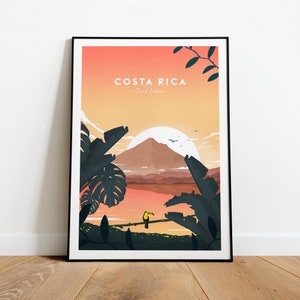 Costa Rica evening traditional travel print, Costa Rica poster, San José poster, Areanal volcano, Wedding gift