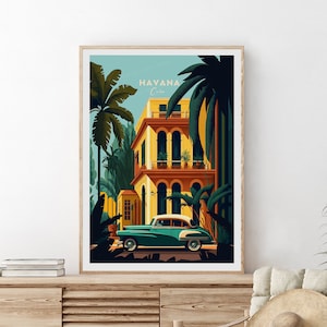 Havana traditional travel print- Cuba, Havana travel poster, Havana artwork, Wedding gift