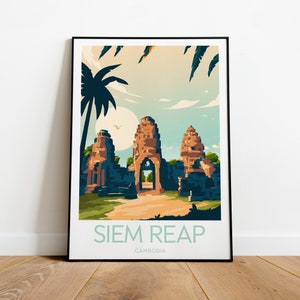 Siem Reap travel print - Cambodia, Siem Reap print, Angkor poster, Wedding gift, Birthday present, Custom Text, Personalised Gift