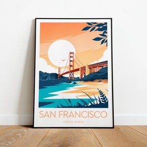 San Francisco evening travel print - Golden Gate Bridge, San Francisco print, USA poster, Wedding gift, Custom Text, Personalised Gift