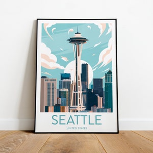 Seattle travel print - United States, Custom Text, Personalised Gift