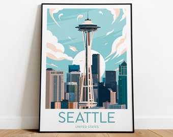 Seattle travel print - United States, Custom Text, Personalised Gift