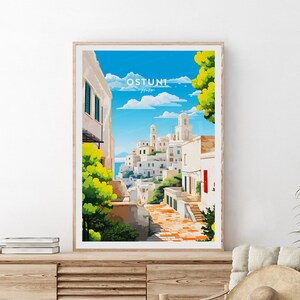 Ostuni traditioneller Reisedruck - Italien, Ostuni Plakat, Ostuni Kunstwerk, Geburtstagsgeschenk, Hochzeitsgeschenk, Benutzerdefinierter Text, personalisiertes Geschenk
