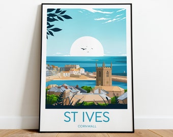 St Ives travel print - Cornwall, Custom Text, Personalised Gift