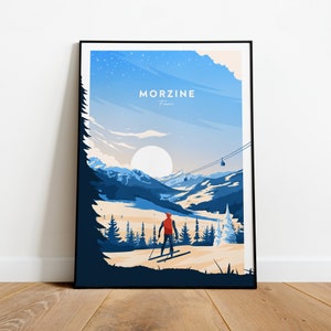 Three-dimentional Morzine traditional travel print - France, Morzine poster, Ski poster, Ski resort print, Morzine ski