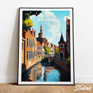 Bruges traditional travel print - Belgium, Bruges poster, Bruges print, Bruges artwork, Bruges illustration, Belgium print, Wedding gift