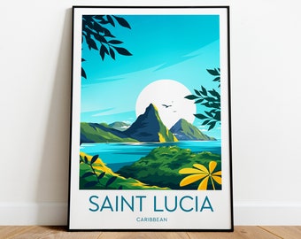 Saint Lucia travel print - Caribbean, Custom Text, Personalised Gift