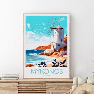 Stampa di viaggio di Mykonos - Grecia, stampa di Mykonos, poster di Mykonos, regalo di nozze, regalo di compleanno, testo personalizzato, regalo personalizzato