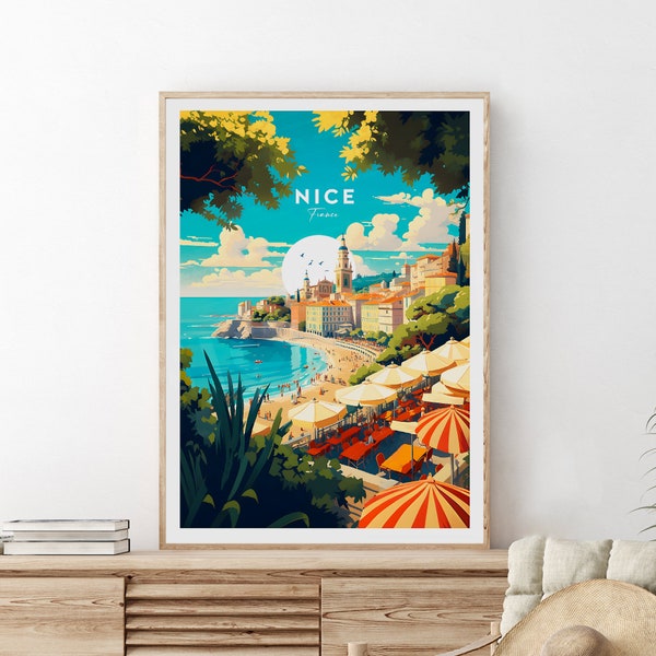 Nice traditional travel print - France, Nice poster, Nice French Riviera, Côte d’Azur print, Côte d’Azur poster, Wedding gift