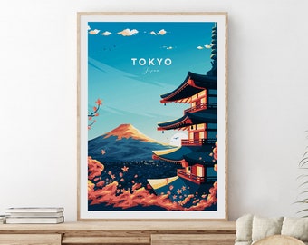 Impression de voyage traditionnelle de Tokyo - Japon, affiche de Tokyo, impression de Tokyo, cadeau de mariage, cadeau d'anniversaire, texte personnalisé, cadeau personnalisé