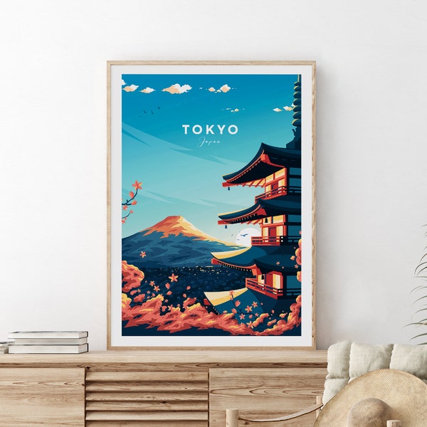 Tokyo traditional travel print - Japan, Tokyo poster, Tokyo print, Wedding gift, Birthday present, Custom Text, Personalised Gift