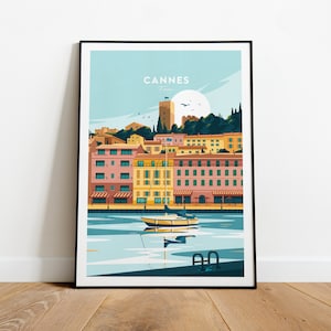 Cannes traditional travel print - France, Cannes poster, France print, Wedding gift, Birthday present, Custom Text, Personalised Gift