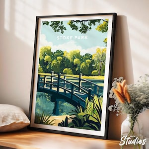 Stoke Park traditional travel print - Guildford, Guildford poster, Guildford print, Guildford illustration, Wedding gift, Birthday present