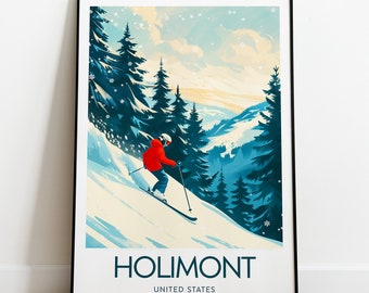 HoliMont travel print - United States, HoliMont ski poster,  Snowboarder poster, HoliMont mountains, Wall art, ski art, Wedding gift