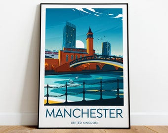 Manchester travel print - United Kingdom, Manchester poster, Manchester print, Gift, Custom Text, Personalised Gift