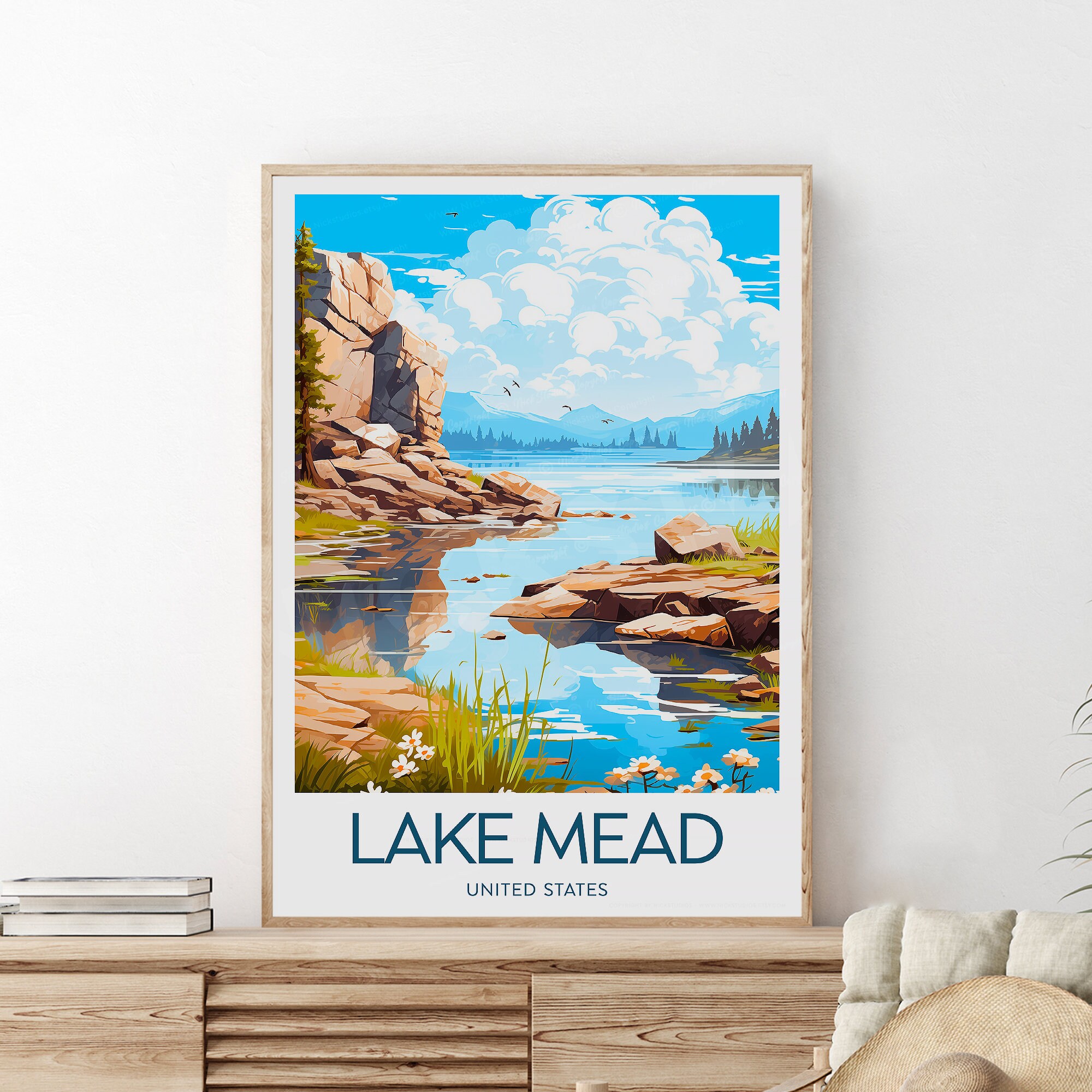 Lake Mead travel print - Nevada, Lake Mead art, Custom Text, Personalised Gift