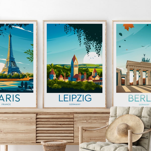 Leipzig travel print - Germany, Leipzig artwork, Leipzig Poster, Wedding gift, Custom Text, Personalised Gift