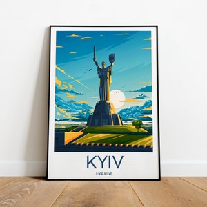 Kyiv travel print - Ukraine, Kyiv Travel poster, Motherland Monument, Custom Text, Personalised Gift