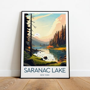 Saranac Lake travel print - New York, Saranac Lake poster, New York poster, Wedding gift, Birthday present, Custom Text, Personalised Gift