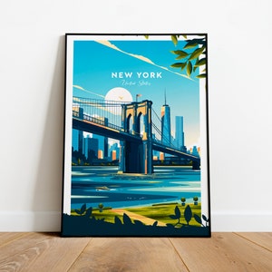 Three-Dimentional New York traditional travel print - New York, Brooklyn Bridge, New York poster, Wedding gift, Birthday present