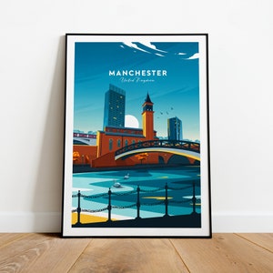 Manchester traditional travel print - United Kingdom, Manchester poster, Manchester print, Gift, Custom Text, Personalised Gift