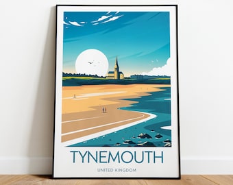 Impression de voyage Tynemouth - Royaume-Uni, affiche Tynemouth, cadeau de mariage, cadeau d'anniversaire, texte personnalisé, cadeau personnalisé