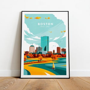 Boston traditional travel print - United States, Boston poster, Boston print, Massachusetts print, Wedding gift, birthday present