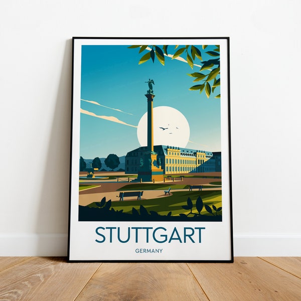 Stuttgart travel print - Germany, Stuttgart artwork, Germany print, Wedding gift, Birthday present, Custom Text, Personalised Gift