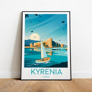 Kyrenia travel print - Cyprus, Kyrenia poster, Kyrenia print, Wedding gift, Birthday present, Custom Text, Personalised Gift