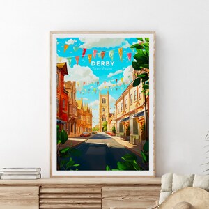 Derby traditional travel print UK, Derby poster, Derby artwork, Wedding gift, Birthday present, Custom Text image 4