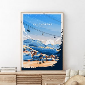Three-dimentional Val Thorens travel print - France, Val Thorens poster, Ski poster, Ski resort print, Birthday gift