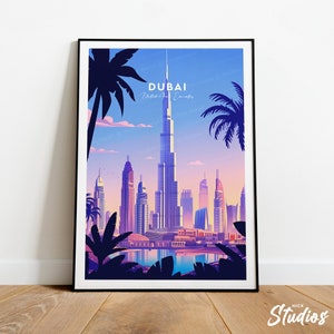 Dubai traditional travel print - Dubai poster, Dubai wall art,  United Arab Emirates, Travel poster, Wedding gift, Custom Text