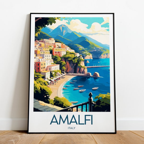 Amalfi Coast travel print - Italy, Amalfi print, Amalfi poster, Italy print, Italy poster, Birthday gift, Custom Text, Personalised Gift