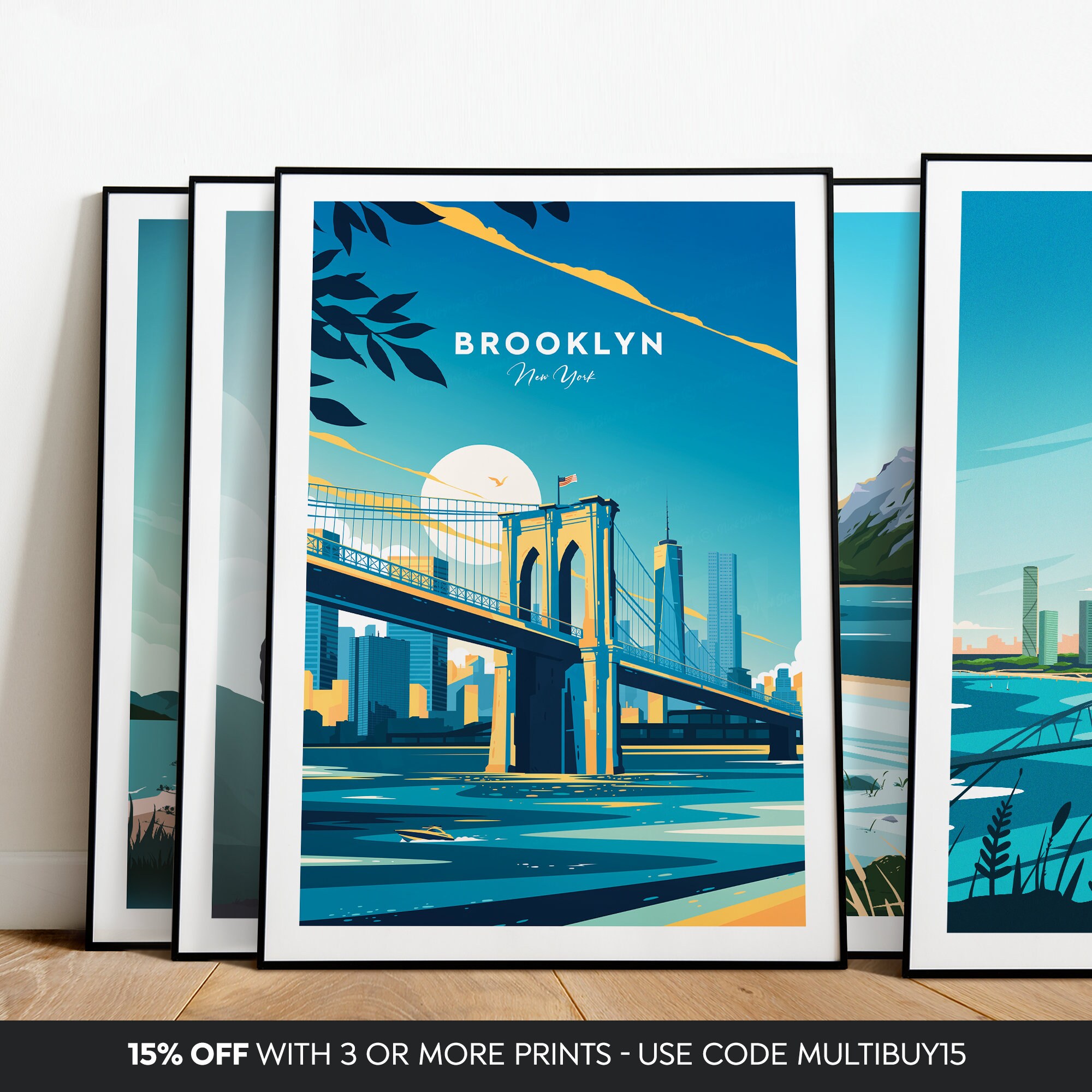 Discover Brooklyn traditional travel print - New York, Brooklyn Bridge, New York poster, Wedding gifts