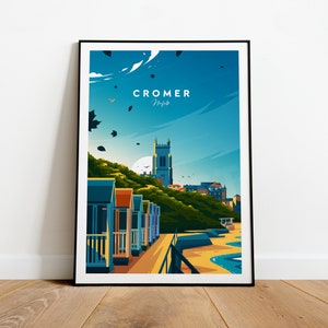 Cromer traditional travel print - Norfolk, Cromer poster, Cromer Beach, Norfolk art, Wedding gift, Birthday present