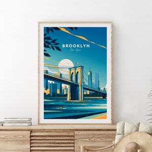 Brooklyn traditional travel print - New York, Brooklyn Bridge, New York poster, Wedding gift, Custom Text, Personalised Gift