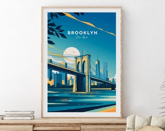 Brooklyn traditional travel print - New York, Brooklyn Bridge, New York poster, Wedding gift, Custom Text, Personalised Gift