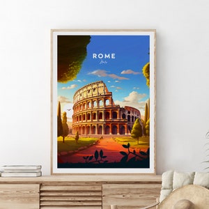 Stampa di viaggio tradizionale di Roma - Colosseo, poster di Roma, stampa Italia, poster Italia, regalo di nozze, testo personalizzato, regalo personalizzato