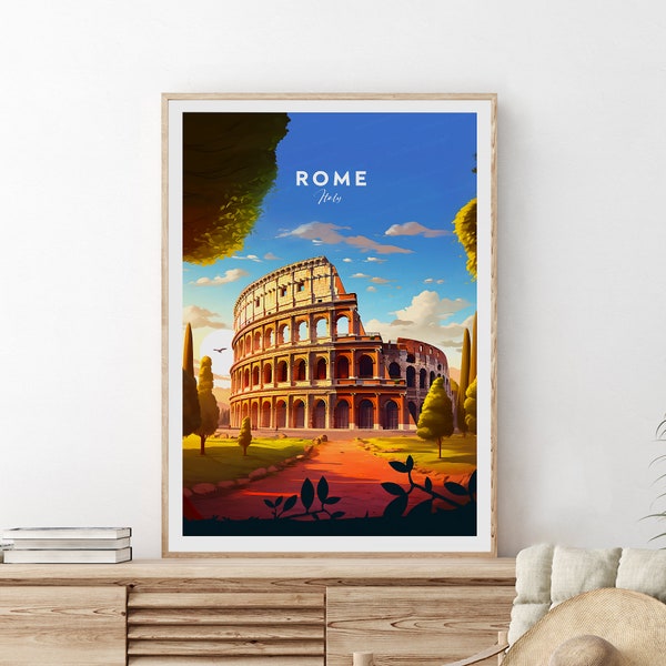 Impression de voyage traditionnelle à Rome - Colisée, affiche de Rome, impression d'Italie, affiche d'Italie, cadeau de mariage, texte personnalisé, cadeau personnalisé