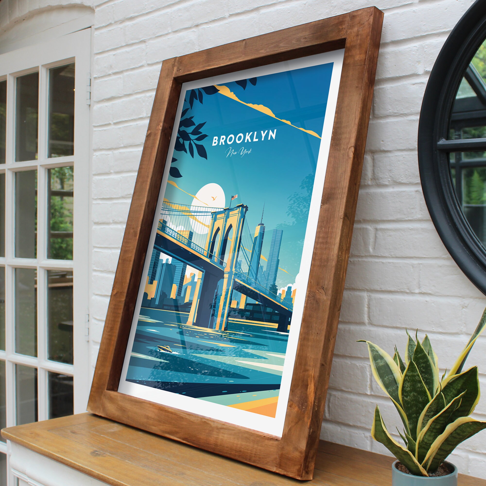 Discover Brooklyn traditional travel print - New York, Brooklyn Bridge, New York poster, Wedding gifts