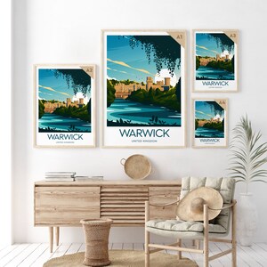 Warwick travel print United Kingdom, Warwick castle poster, Wedding gift, Birthday present, Custom Text, Personalised Gift image 4