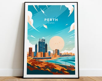 Perth traditional travel print - Australia, Perth print, Perth poster, Wedding gift, Birthday present, Custom Text, Personalised Gift