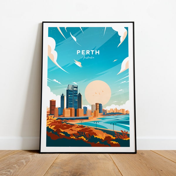 Perth traditional travel print - Australia, Perth print, Perth poster, Wedding gift, Birthday present, Custom Text, Personalised Gift