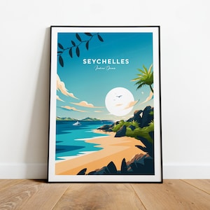 Seychelles traditional travel print - Indian Ocean, Seychelles poster, The Seychelles, d’Argent beach, Wedding gift, Birthday present