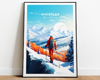 Whistler traditional ski print - British Columbia, Whistler poster, Ski poster, Ski resort print, Whistler ski, Wedding gift