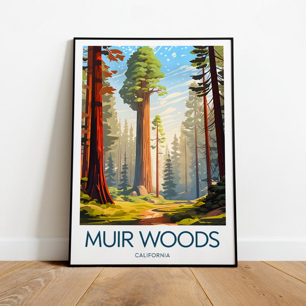 Muir Woods travel print - California, Muir Woods poster, Muir Woods artwork, Wedding gift, Custom Text, Personalised Gift