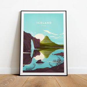 Iceland traditional travel print - Kirkjufell Mountain. Iceland print, Reykjavik poster, wedding gift, birthday present